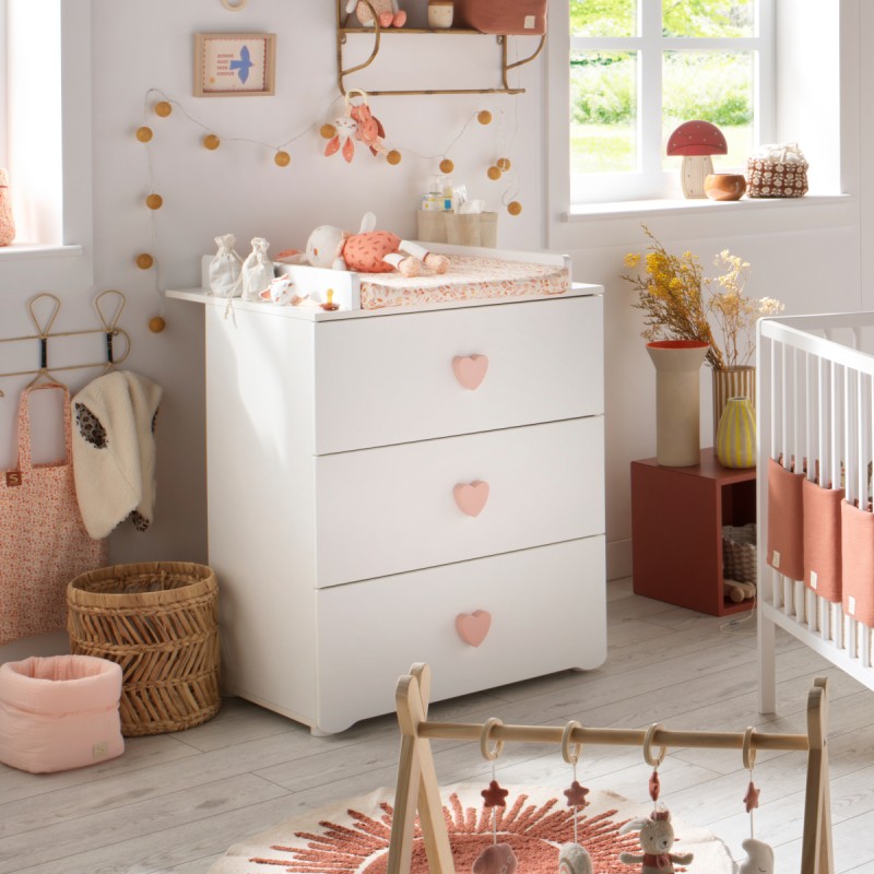 Kommode mit 3 Schubladen und Herzknöpfen Rose Basic