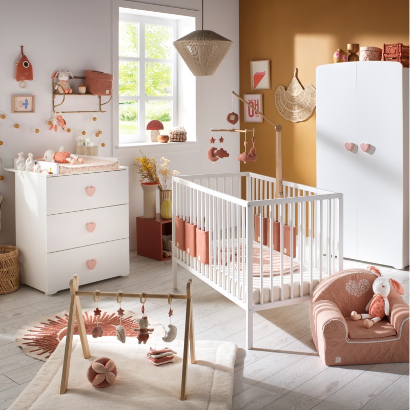Kommode mit 3 Schubladen und Herzknöpfen Rose Basic
