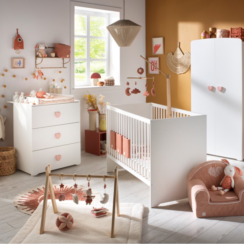 Kommode mit 3 Schubladen und Herzknöpfen Rose Basic