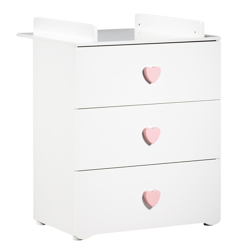 Kommode mit 3 Schubladen und Herzknöpfen Rose Basic