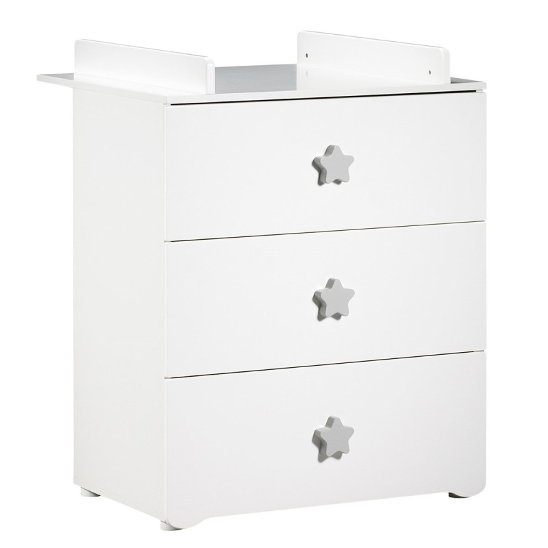 Kommode 3 Schubladen Knöpfe Stern Grau Basic