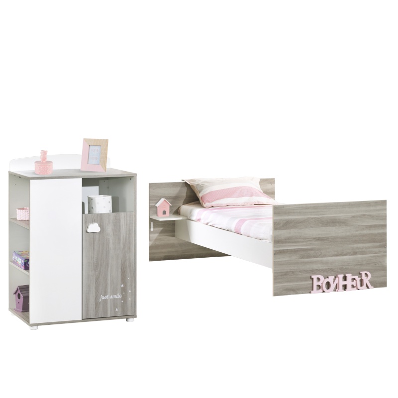 Lit combine évolutif 120 x 60 Smile Chêne Silex
