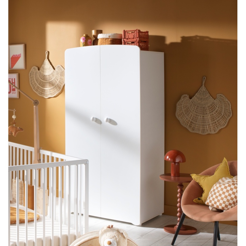 Chambre bébé complète Basic, Lit 120x60 tout barreaux, Commode à langer 3 tiroirs et Armoire 2 portes - boutons boule
