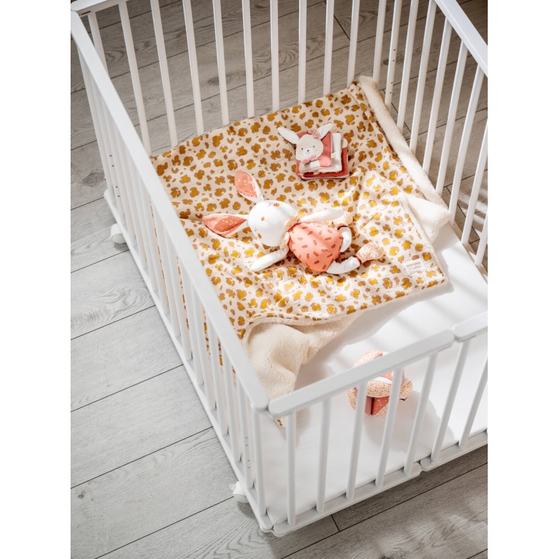Parque infantil plegable de 75 x 100 cm, color blanco, con ruedas y fondo ajustable