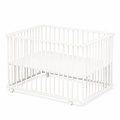 Parque infantil plegable de 75 x 100 cm, color blanco, con ruedas y fondo ajustable