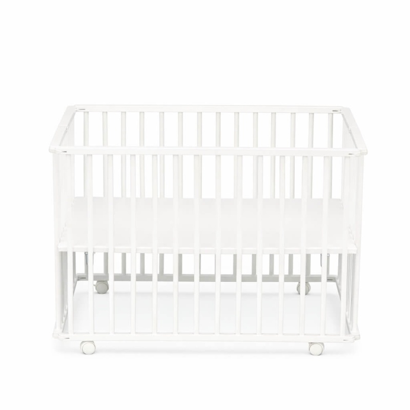 Parque infantil plegable de 75 x 100 cm, color blanco, con ruedas y fondo ajustable