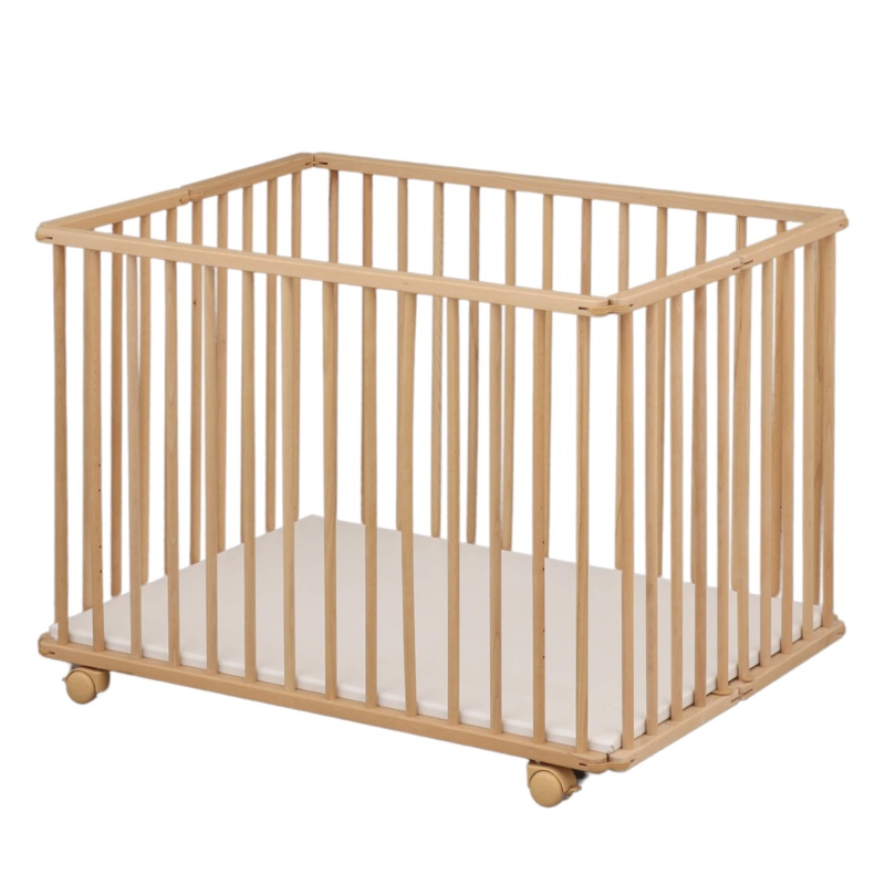 Parc bébé pliant 75x100cm bois avec roulettes et fond réglable