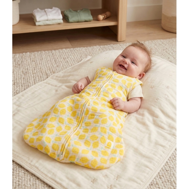Summer baby sleeping bag made of double-layered printed cotton gauze - POP