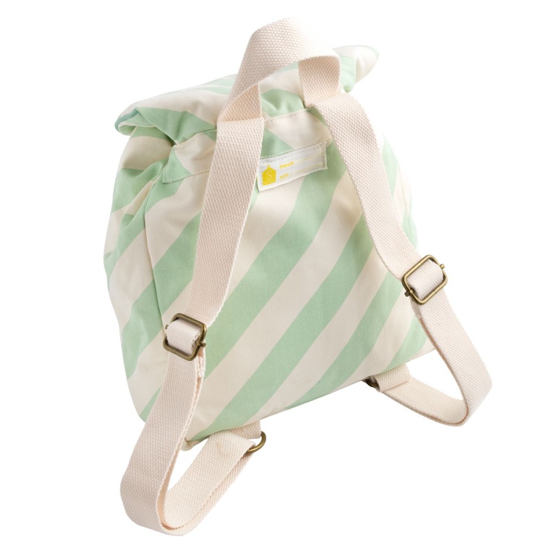 Green Striped Cotton Preschool Backpack - POP