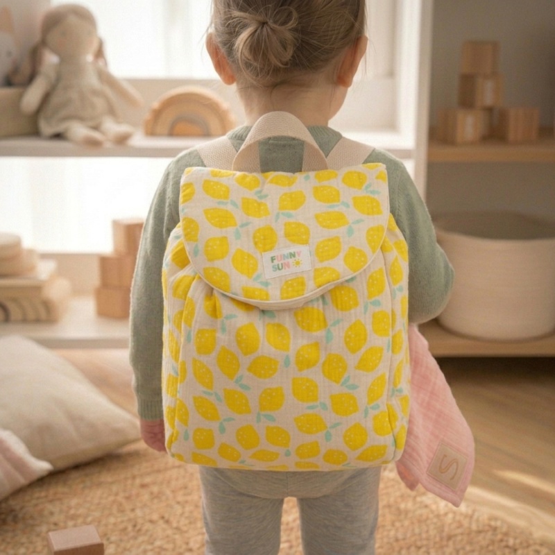 Kindergarten backpack in lemon-print cotton - POP