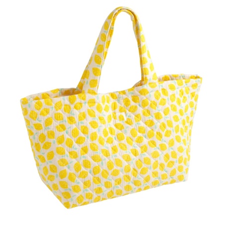 Borsa shopping in garza di cotone trapuntata stampata  - POP