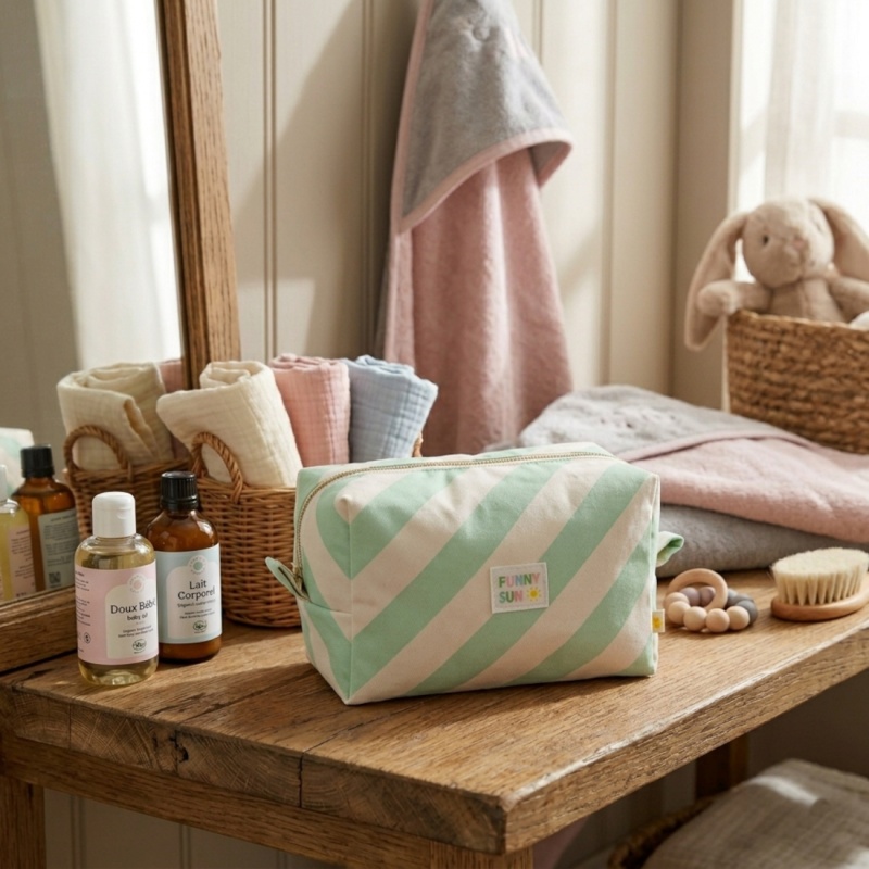 Trousse de toilette en coton imprimé rayures - POP