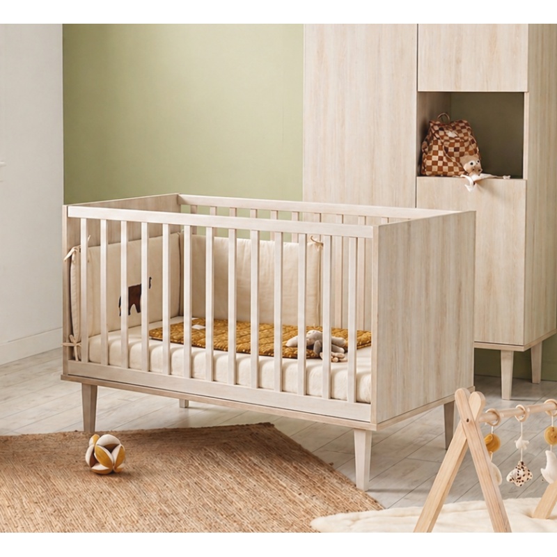 Lit bébé évolutif 70x140 sur pieds- Little Big Bed en bois décor hêtre cendré - Opaline