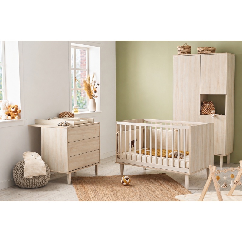 Lit bébé évolutif 70x140 sur pieds- Little Big Bed en bois décor hêtre cendré - Opaline