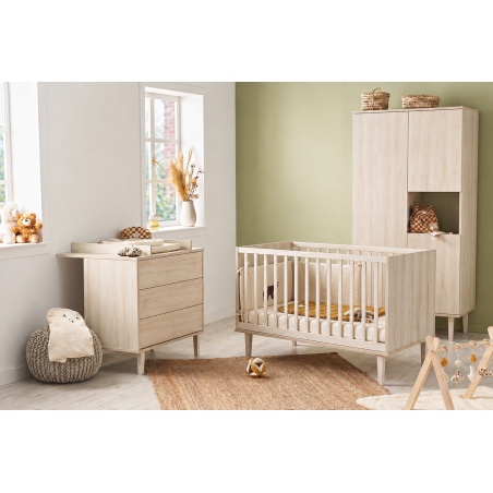 Mitwachsendes Babybett 70 x 140 cm auf Füßen – Little Big Bed aus Holz in der Ausführung „Buche aschgrau“ – Opaline