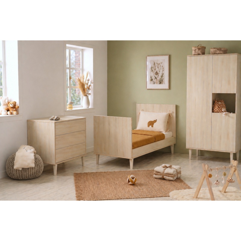Lit bébé évolutif 70x140 sur pieds- Little Big Bed en bois décor hêtre cendré - Opaline