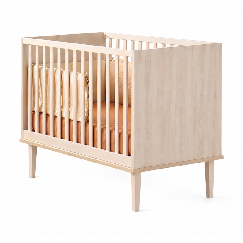 Lit bébé 120x60 sur pieds - décor bois hêtre cendré - Opaline