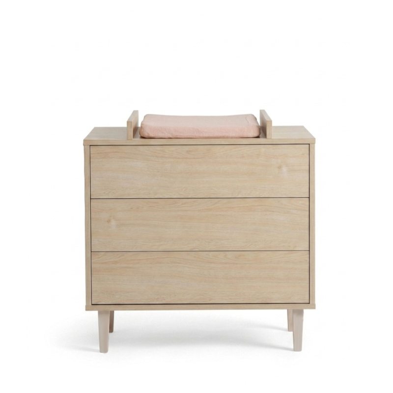Commode à langer 3 tiroirs sur pieds - décor bois hêtre cendré - Opaline