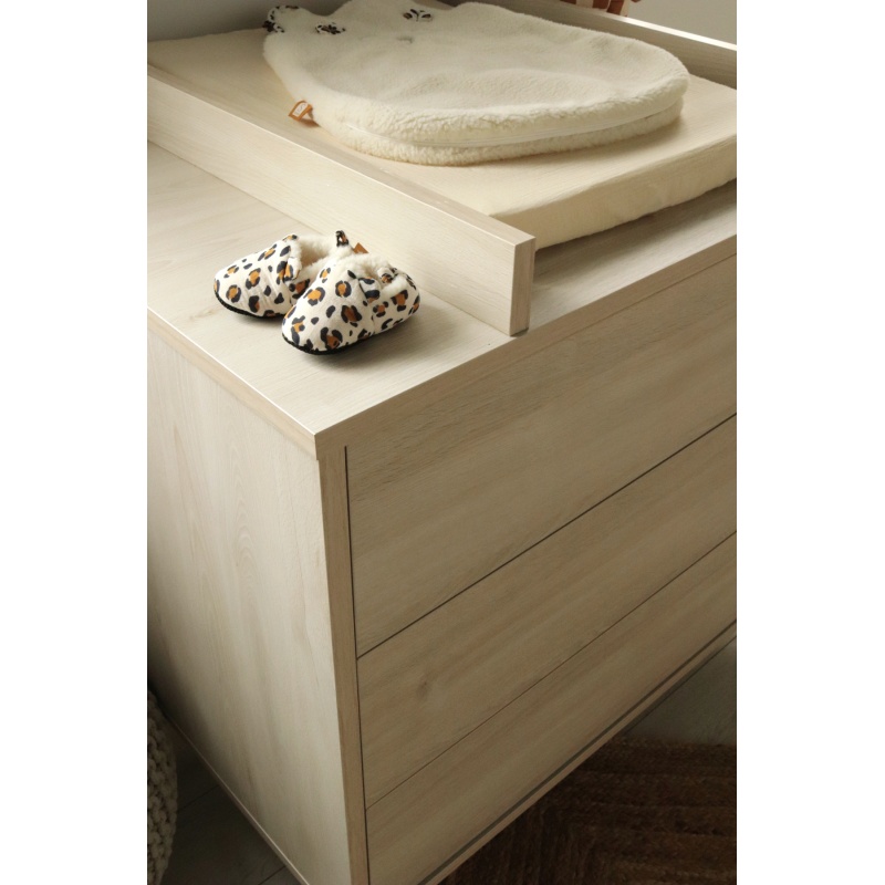 Commode à langer 3 tiroirs sur pieds - décor bois hêtre cendré - Opaline