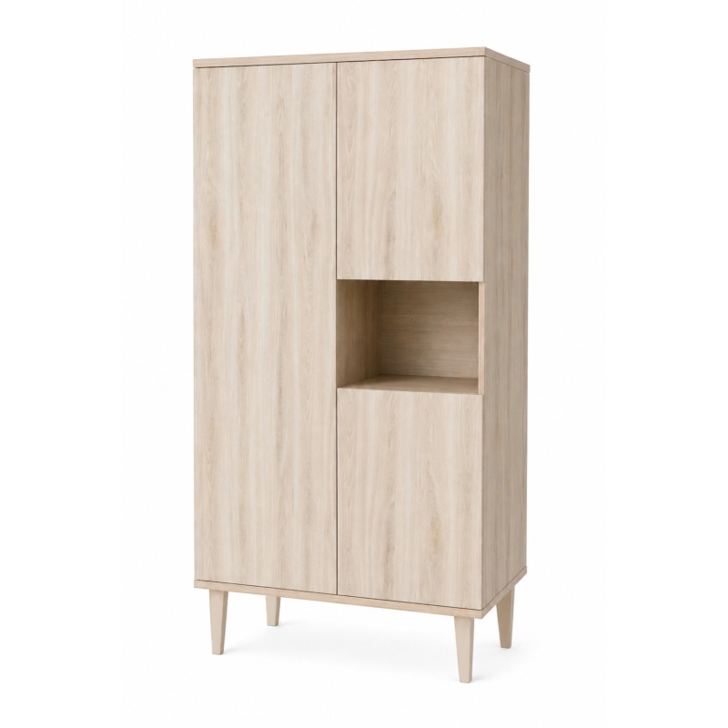 Armoire 3 portes et une niche sur pieds - décor bois hêtre cendré - Opaline