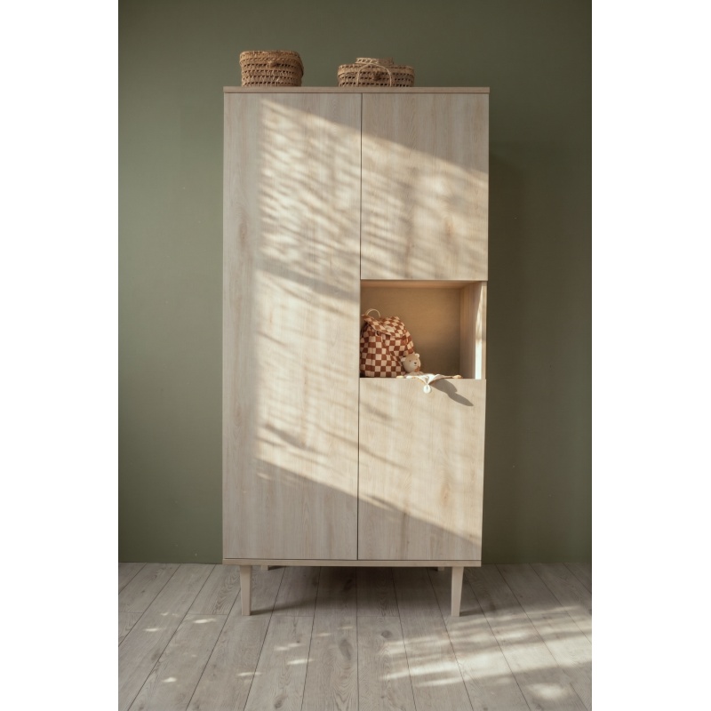 Armoire 3 portes et une niche sur pieds - décor bois hêtre cendré - Opaline