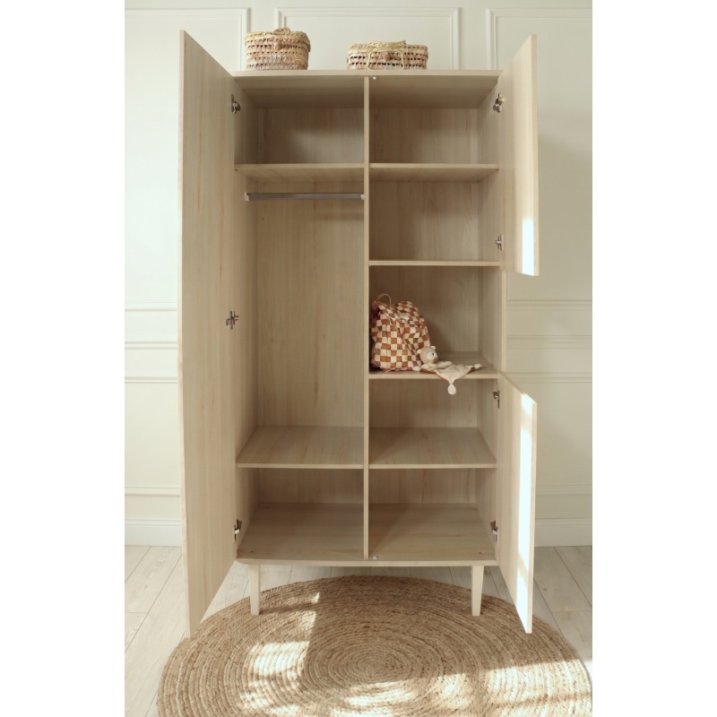 Armoire 3 portes et une niche sur pieds - décor bois hêtre cendré - Opaline