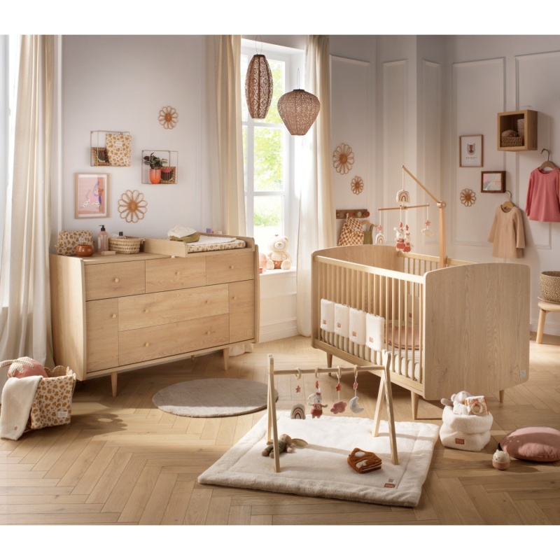 Habitación infantil evolutiva «My Love», cama evolutiva de 140 x 70 y cómoda - Roble vintage