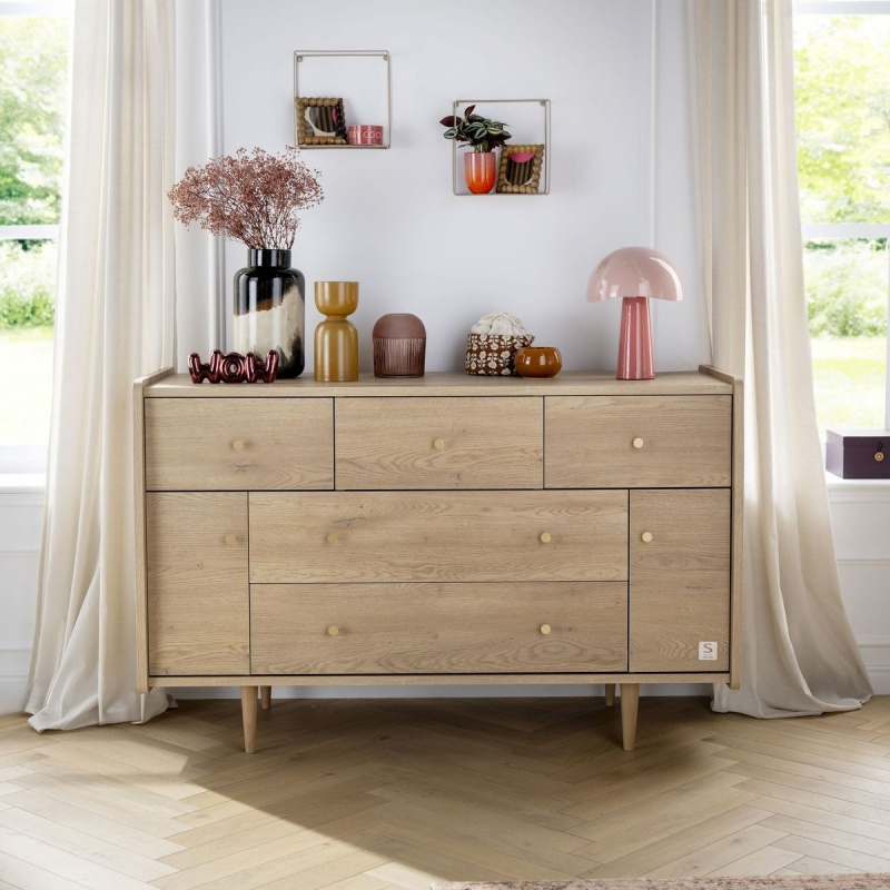Habitación infantil evolutiva «My Love», cama evolutiva de 140 x 70 y cómoda - Roble vintage
