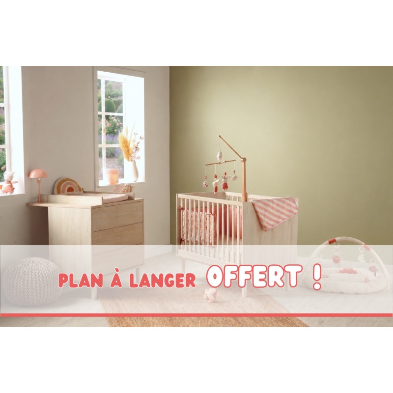 Chambre bébé 2 pièces Opaline, Lit bébé 120x60, Commode + plan à langer offert !