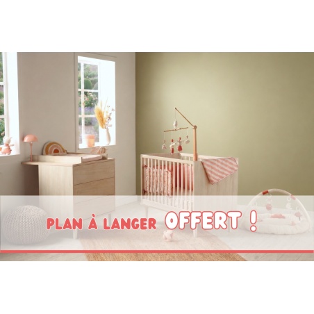 Chambre bébé 2 pièces Opaline, Lit bébé 120x60, Commode + plan à langer offert !