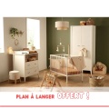 Chambre bébé 3 pièces Angèle, Lit bébé 120x60 à barreaux, Commode à langer, armoire 2 portes + plan à langer offert !