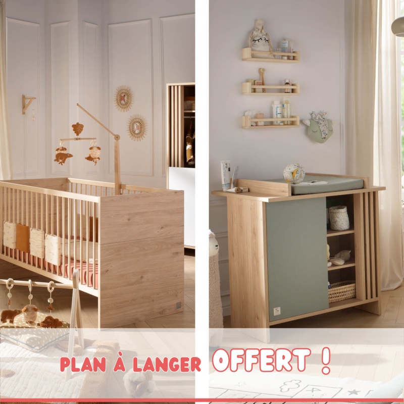 Cama dúo 140x70 + cómoda Tokyo Sauge  + ¡Cambiador incluido de regalo!