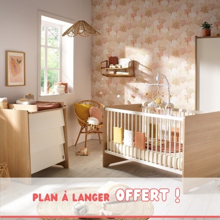 Duo Bett 140x70 + Kommode Vanille  + Wickelaufsatz gratis inklusive!