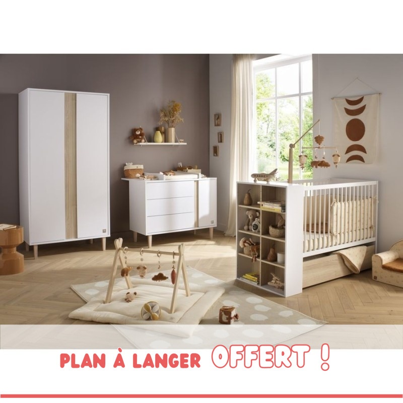 Trio XL Paloma convertible bed 120x60cm + large chest of drawers + wardrobe  + Free changing table included!