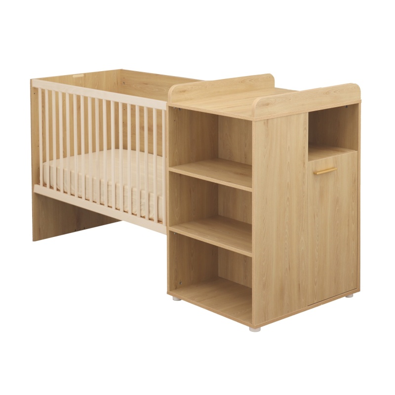 Lit bébé combiné 60x120 évolutif en 90x190 décor bois hêtre