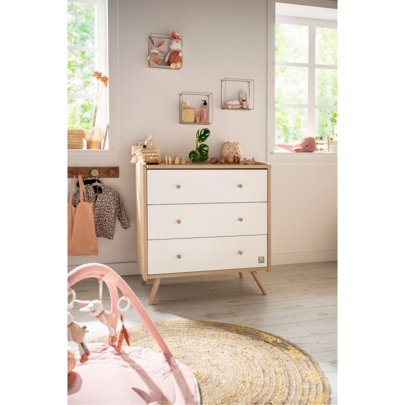 Chambre bébé trio: Lit bébé 70x140 évolutif, commode + armoire + plan à langer offert !