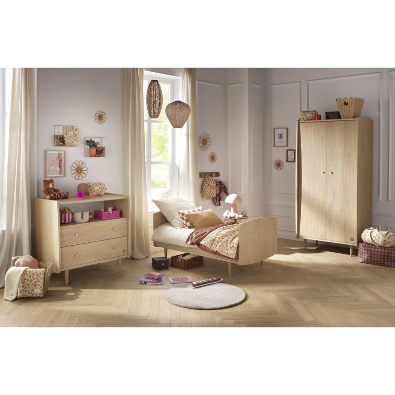 Conjunto de dormitorio infantil evolutivo «My Love»: cama de 140 x 70 evolutiva, cómoda de 2 cajones y armario