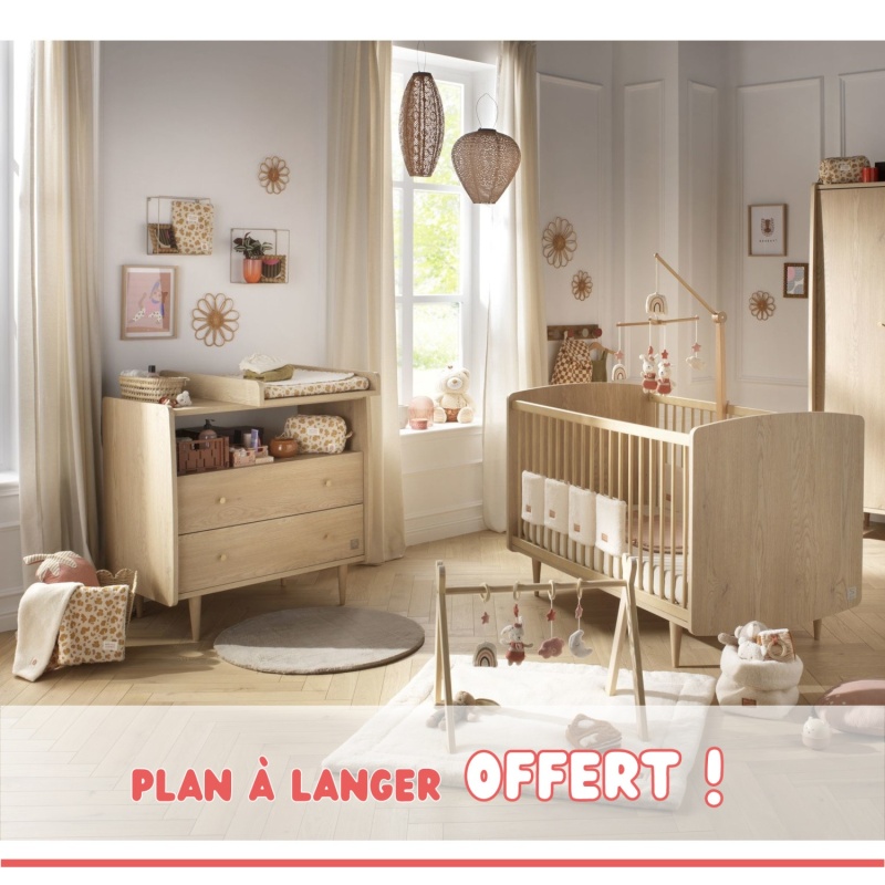 Chambre bébé duo évolutive My Love, Lit 140x70 évolutif et Commode à langer 2 tiroirs + plan à langer offert !