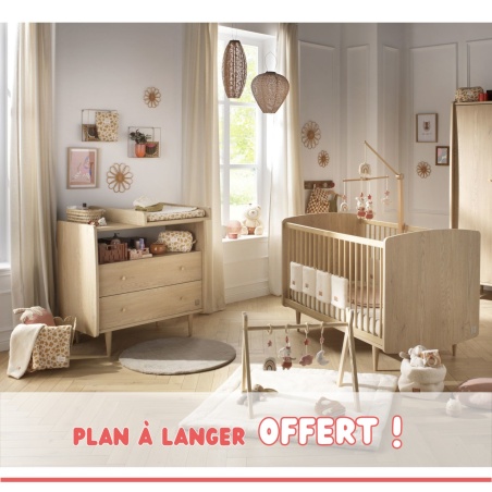 Chambre bébé duo évolutive My Love, Lit 140x70 évolutif et Commode à langer 2 tiroirs + plan à langer offert !