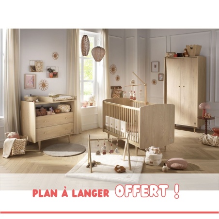 Chambre bébé trio évolutive My Love, Lit 140x70 évolutif Commode à langer 2 tiroirs et armoire + plan à langer offert !